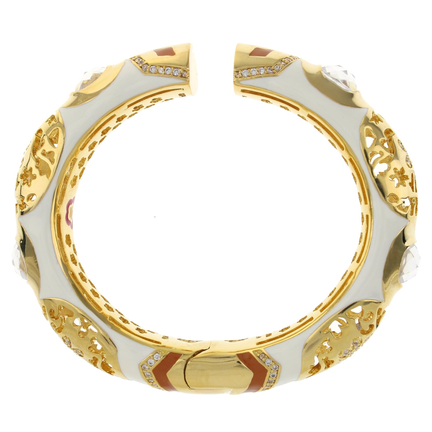 Allure Bangle by Lauren G Adams, gold-tone bracelet with pale blue enamel and diamond pavé accents on edges on Tampa Home & Garden Store