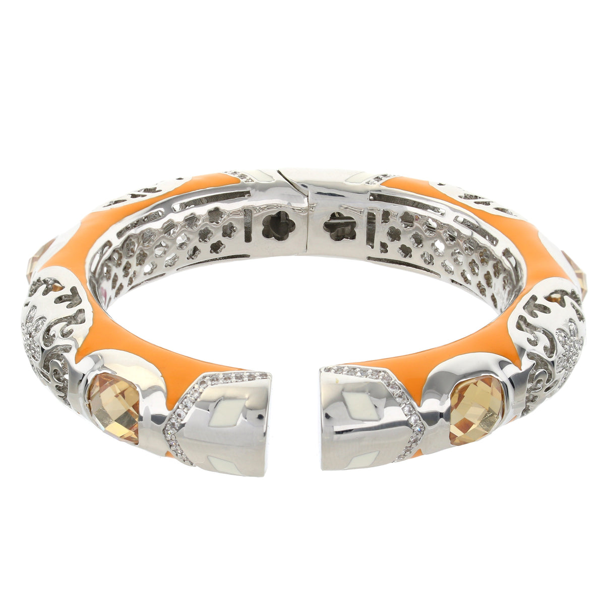 Allure Bangle bracelet by Lauren G Adams, orange enamel with silver lattice and crystal accents on Tampa Home & Garden Store