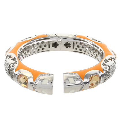 Allure Bangle bracelet by Lauren G Adams, orange enamel with silver lattice and crystal accents on Tampa Home & Garden Store