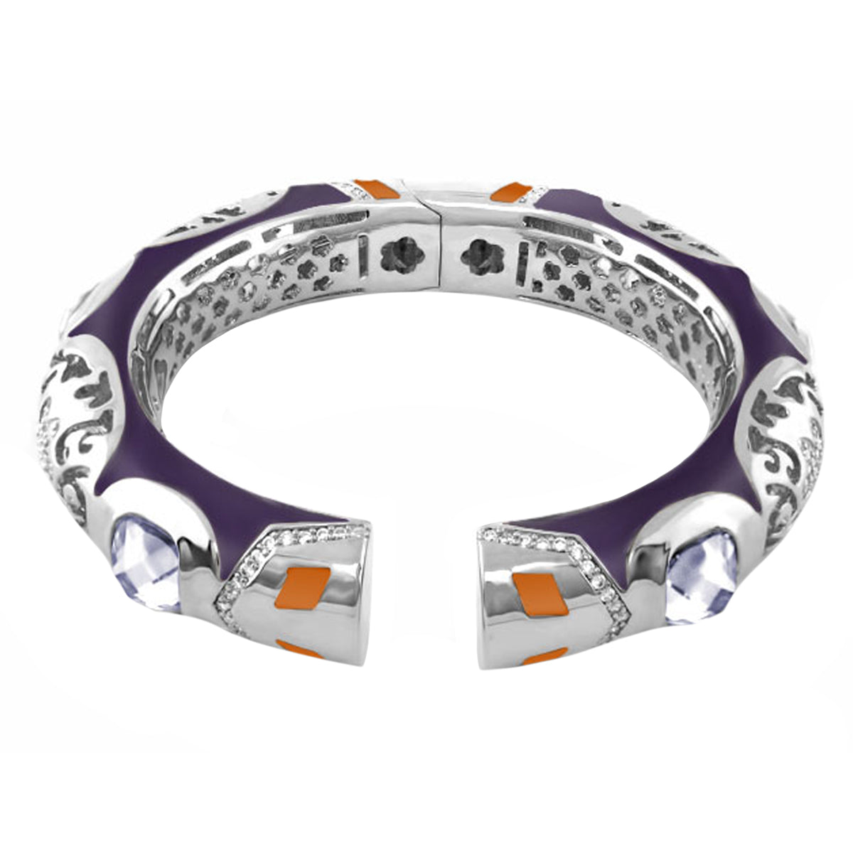 Allure Bangle bracelet with purple enamel, silver filigree, lavender stones and orange accents on Tampa Home & Garden Store