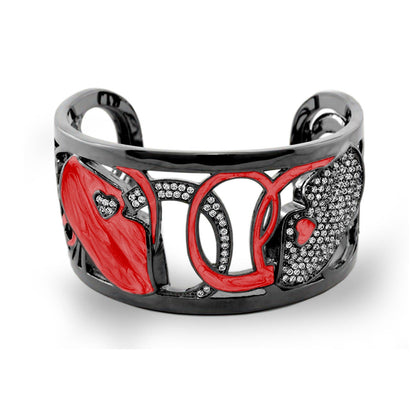 Kiss My Heart Bangle cuff bracelet black metal red enamel hearts crystals Lauren G Adams on Tampa Home & Garden Store