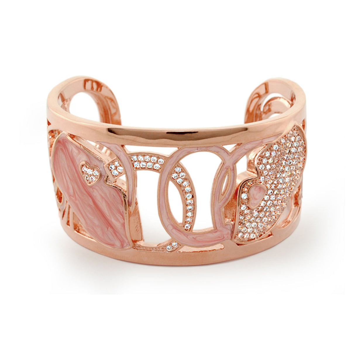 Kiss My Heart Bangle cuff rose gold bracelet with pink enamel hearts by Lauren G Adams on Tampa Home & Garden Store