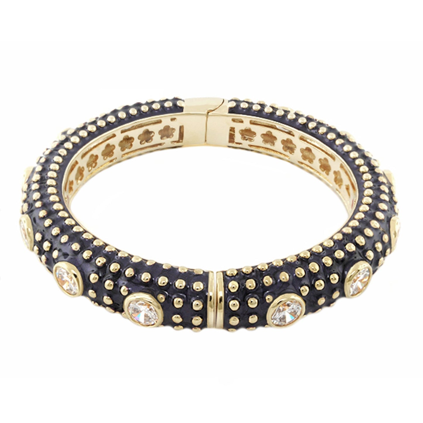 Rock N' Roll Bangle by Lauren G Adams, gold-tone bracelet with navy enamel and crystal studs on Tampa Home & Garden Store