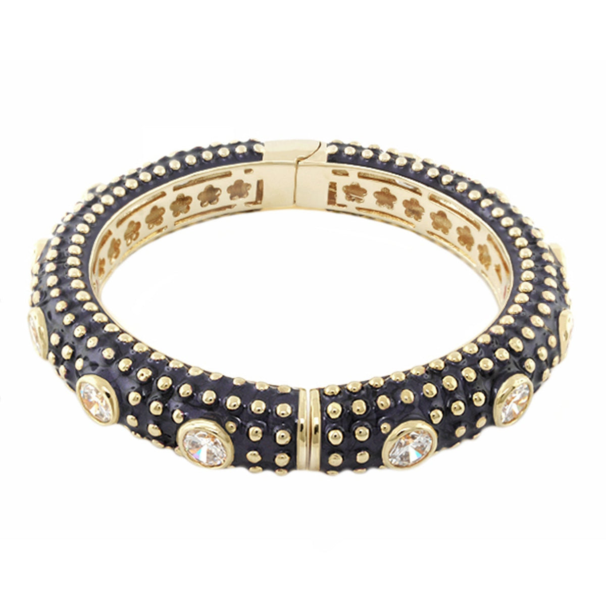 Rock N' Roll Bangle by Lauren G Adams, gold-tone bracelet with navy enamel and crystal studs on Tampa Home & Garden Store