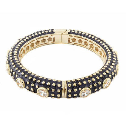 Rock N' Roll Bangle by Lauren G Adams, gold-tone bracelet with navy enamel and crystal studs on Tampa Home & Garden Store