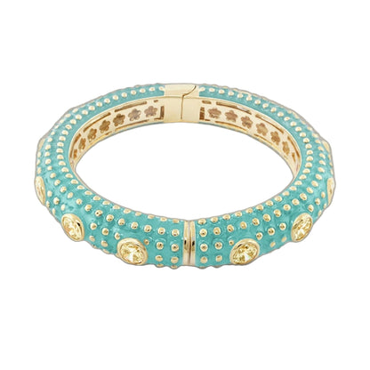 Rock N' Roll Bangle turquoise enamel bracelet by Lauren G Adams with gold-tone studs and floral accents on Tampa Home & Garden Store
