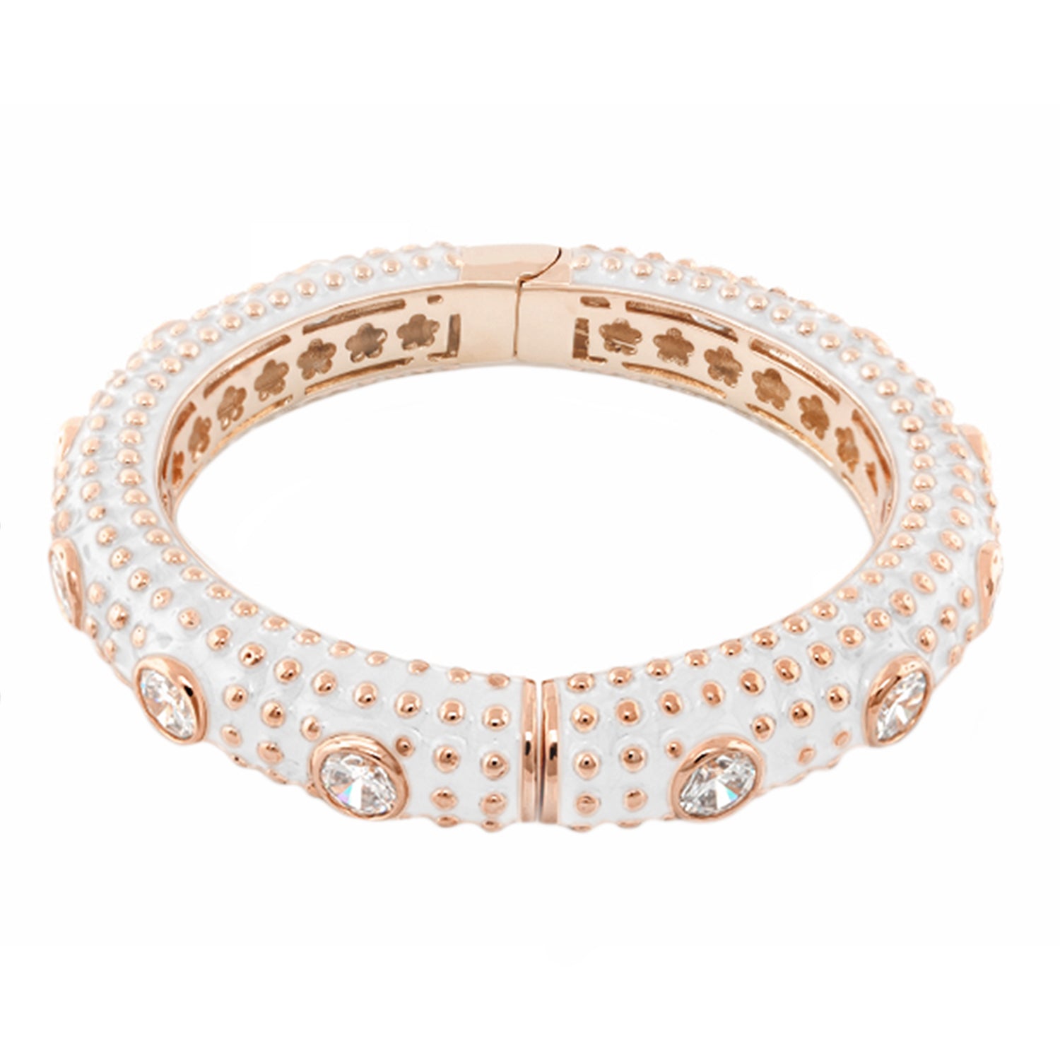 Lauren G Adams Rock N' Roll Bangle, rose gold with white enamel and crystal accents on Tampa Home & Garden Store