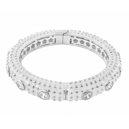 Rock N' Roll Bangle bracelet in silver with studded texture and crystal accents Lauren G Adams on Tampa Home & Garden Store