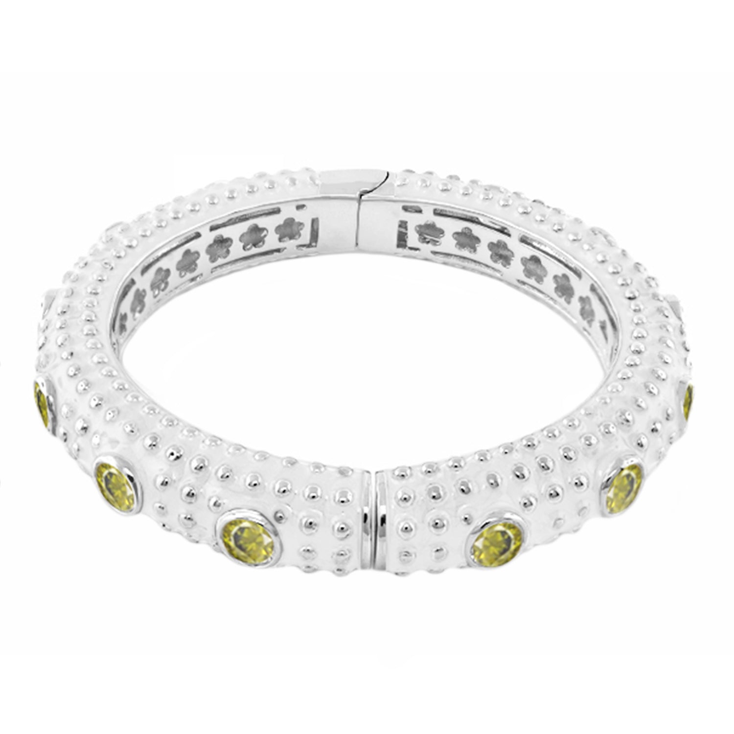 Rock N' Roll Bangle by Lauren G Adams, silver bracelet with dotted texture and yellow stones on Tampa Home & Garden Store