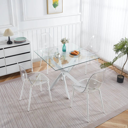 Dining table with tempered glass top and cross metal legs, square modern design on Tampa Home & Garden Store