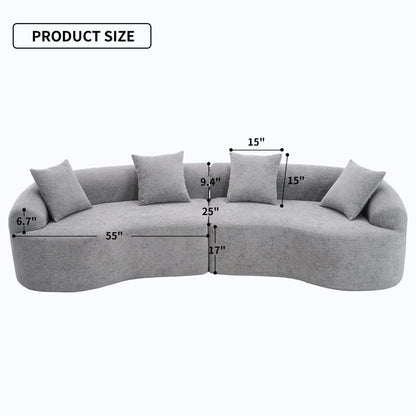 4 seater grey fabric sofa with four cushions and measurement callouts on Tampa Home & Garden Store