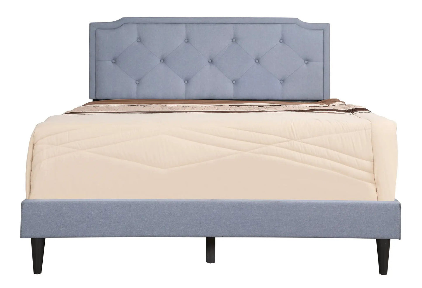 Button tufted upholstered bed in blue-gray fabric with diamond tufting, Unique Piece Furniture on Tampa Home & Garden Store