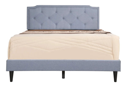 Button tufted upholstered bed in blue-gray fabric with diamond tufting, Unique Piece Furniture on Tampa Home & Garden Store