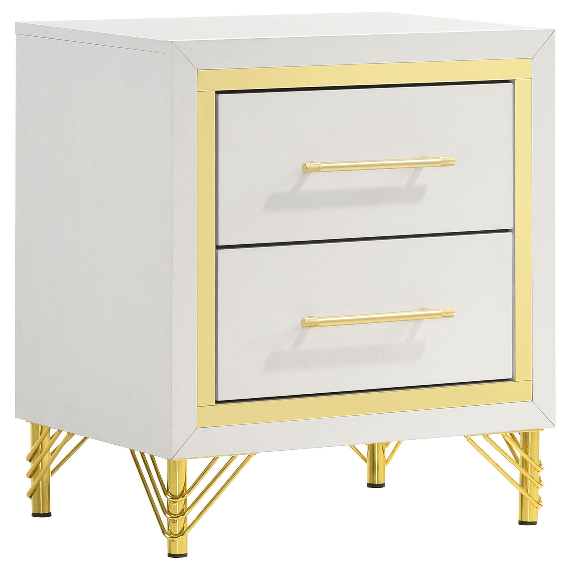 Malcolm 5 Piece Bedroom Set gray lacquered dresser with gold trim and legs HouseOfZazla on Tampa Home & Garden Store
