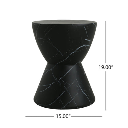 Outdoor lightweight concrete side table with black marble-veined finish by HouseOfZazla on Tampa Home & Garden Store