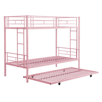 Bunk bed with trundle in pink metal, ladder and guard rails by Unique Piece Furniture on Tampa Home & Garden Store