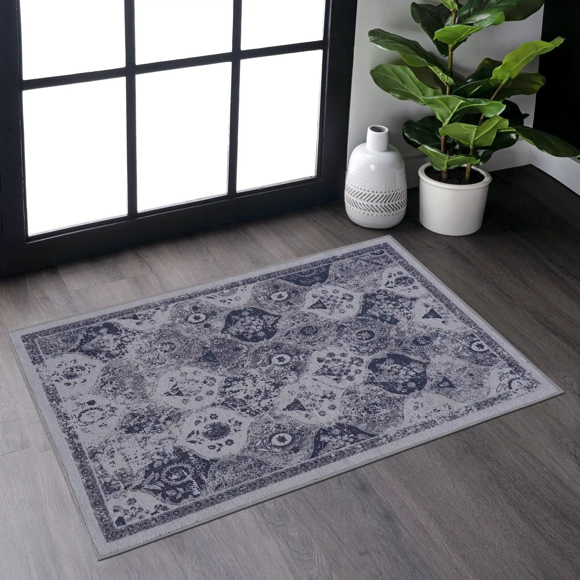 Area Rug Maval Washable blue-gray medallion pattern by Unique Piece Furniture on Tampa Home & Garden Store