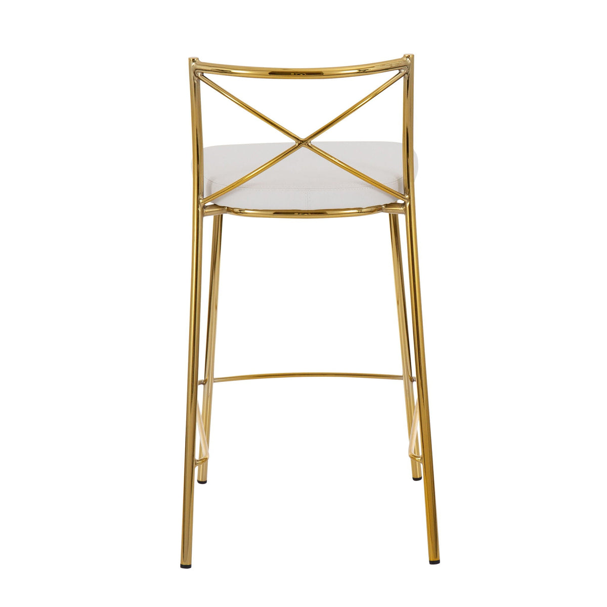 Modern Charlotte counter stools set of 2 with gold metal frame and white cushioned seats, cross-back design on Tampa Home & Garden Store