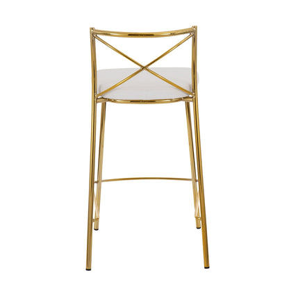 Modern Charlotte counter stools set of 2 with gold metal frame and white cushioned seats, cross-back design on Tampa Home & Garden Store