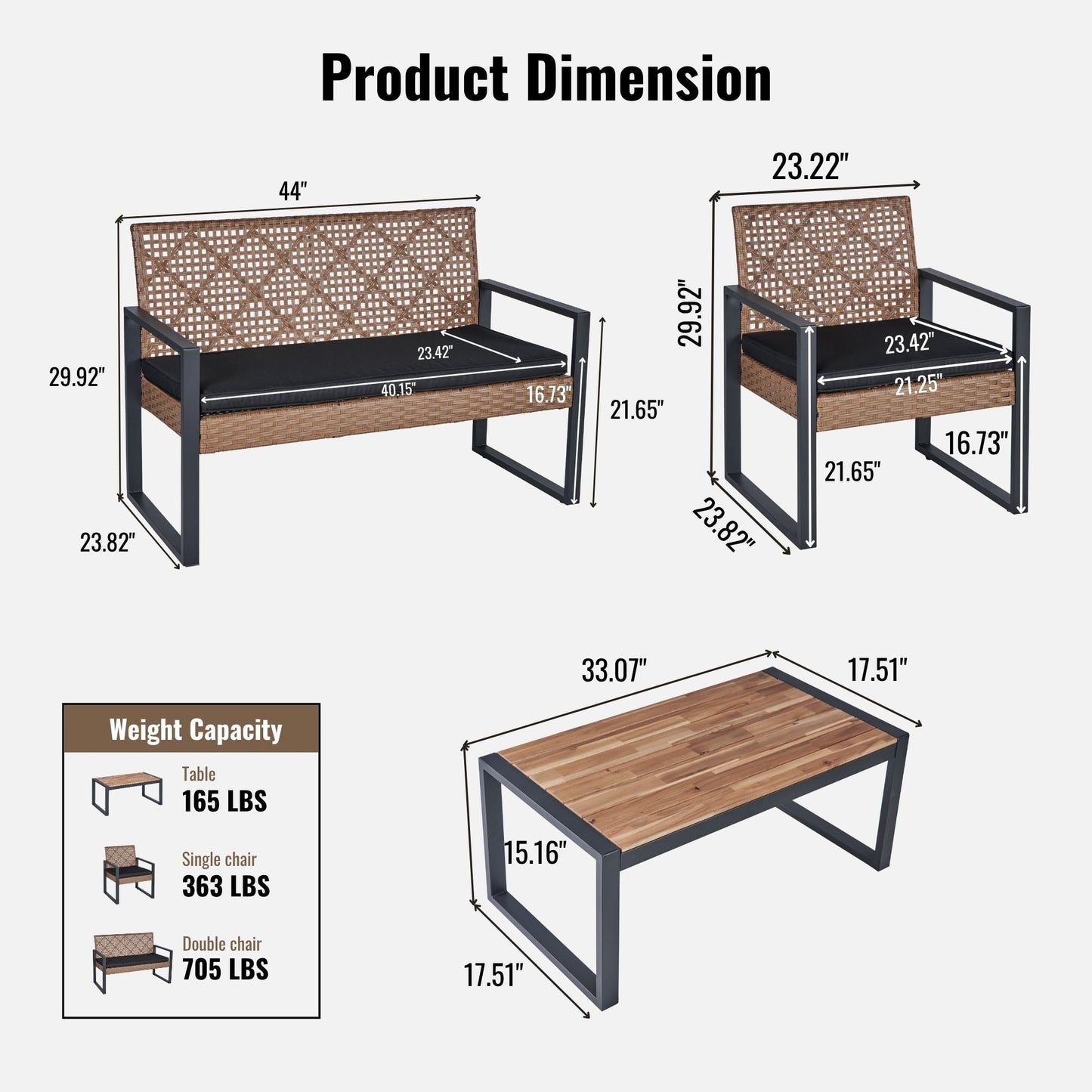 Furniture Set with Acacia Wood Table and Cushions