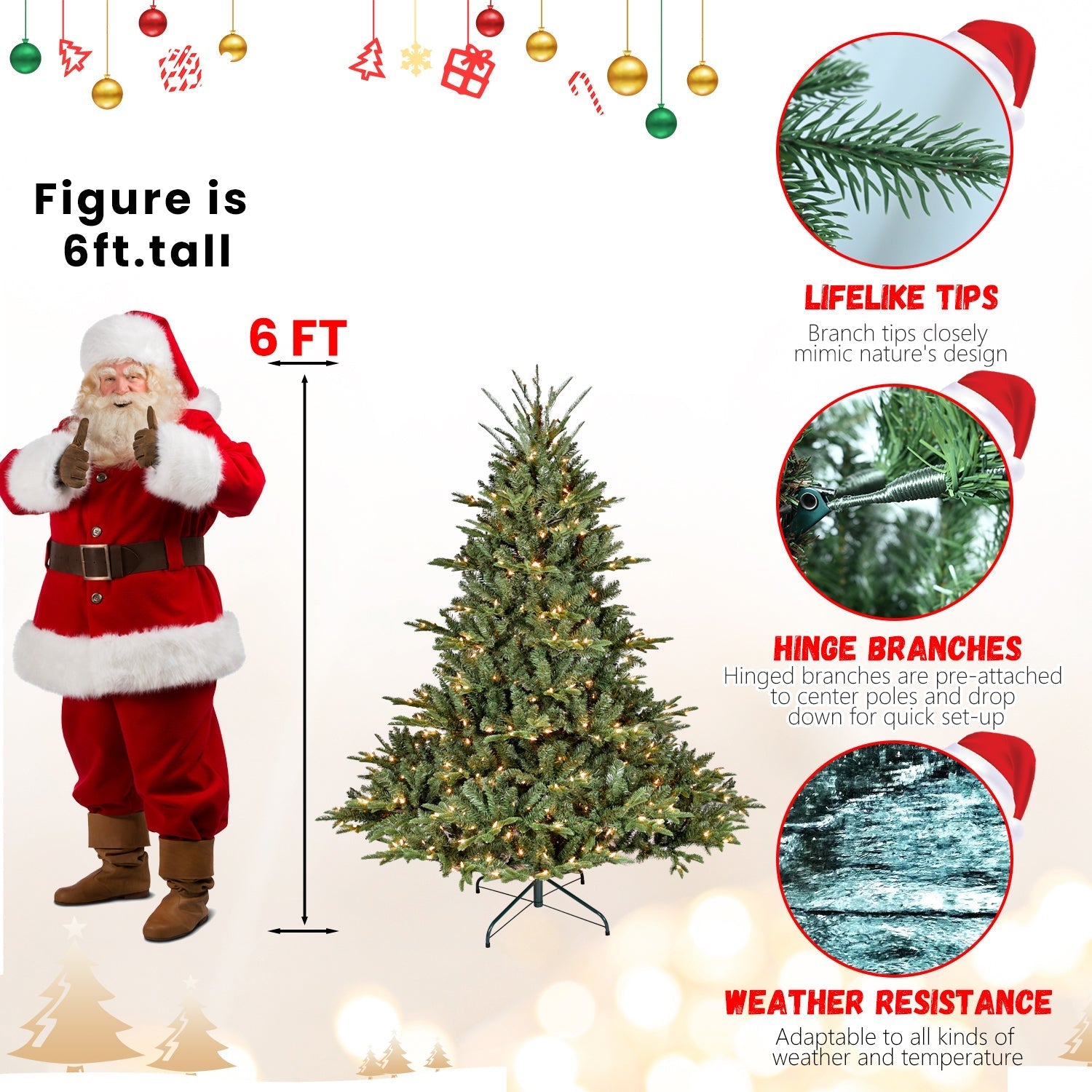5FT The Full-Bodied Pre-Lit Evergreen Christmas Tree with hinged branches and a metal stand on Tampa Home & Garden Store
