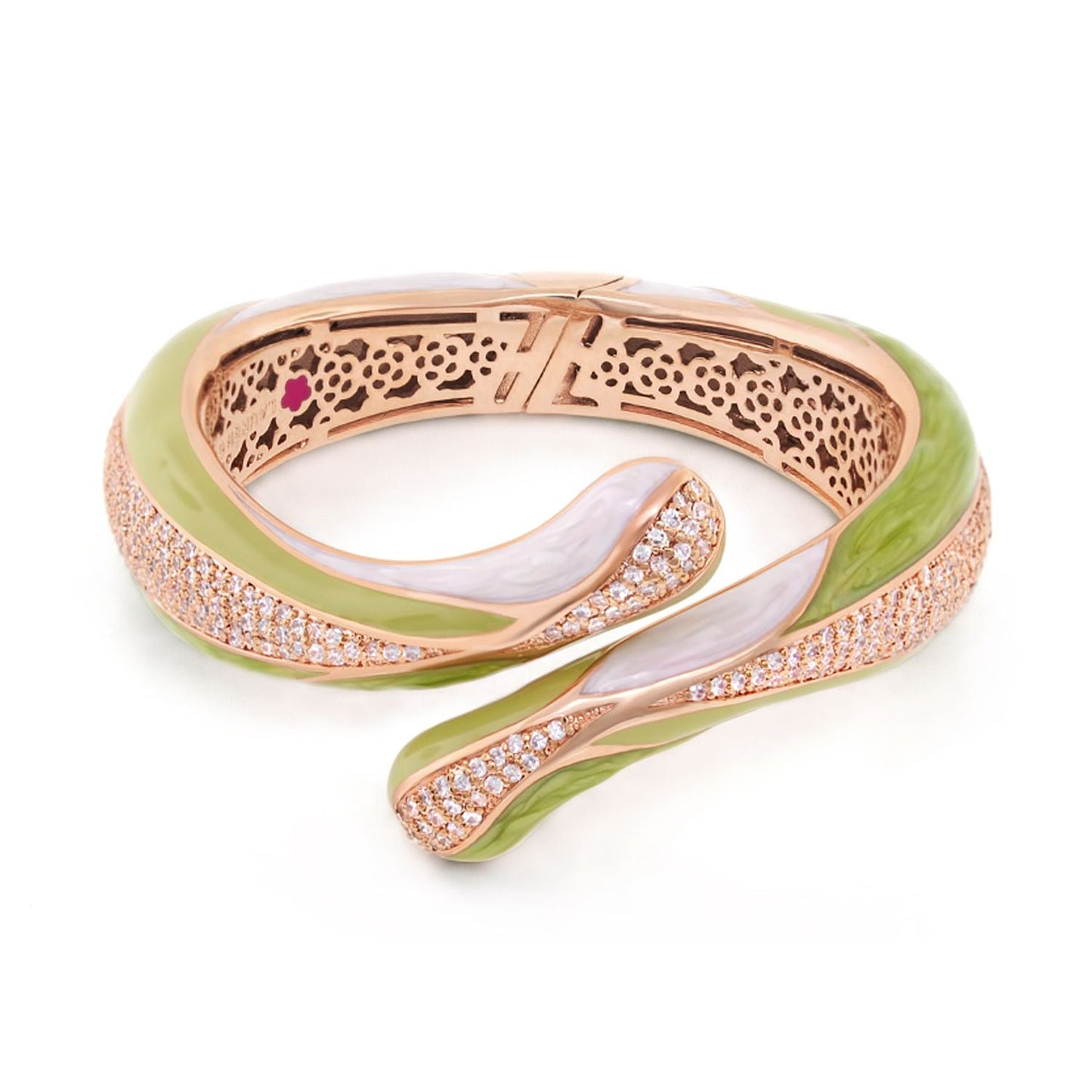 Sweet and Sassy Hinged Bangle in rose gold with green enamel and pavé diamonds by Lauren G Adams on Tampa Home & Garden Store