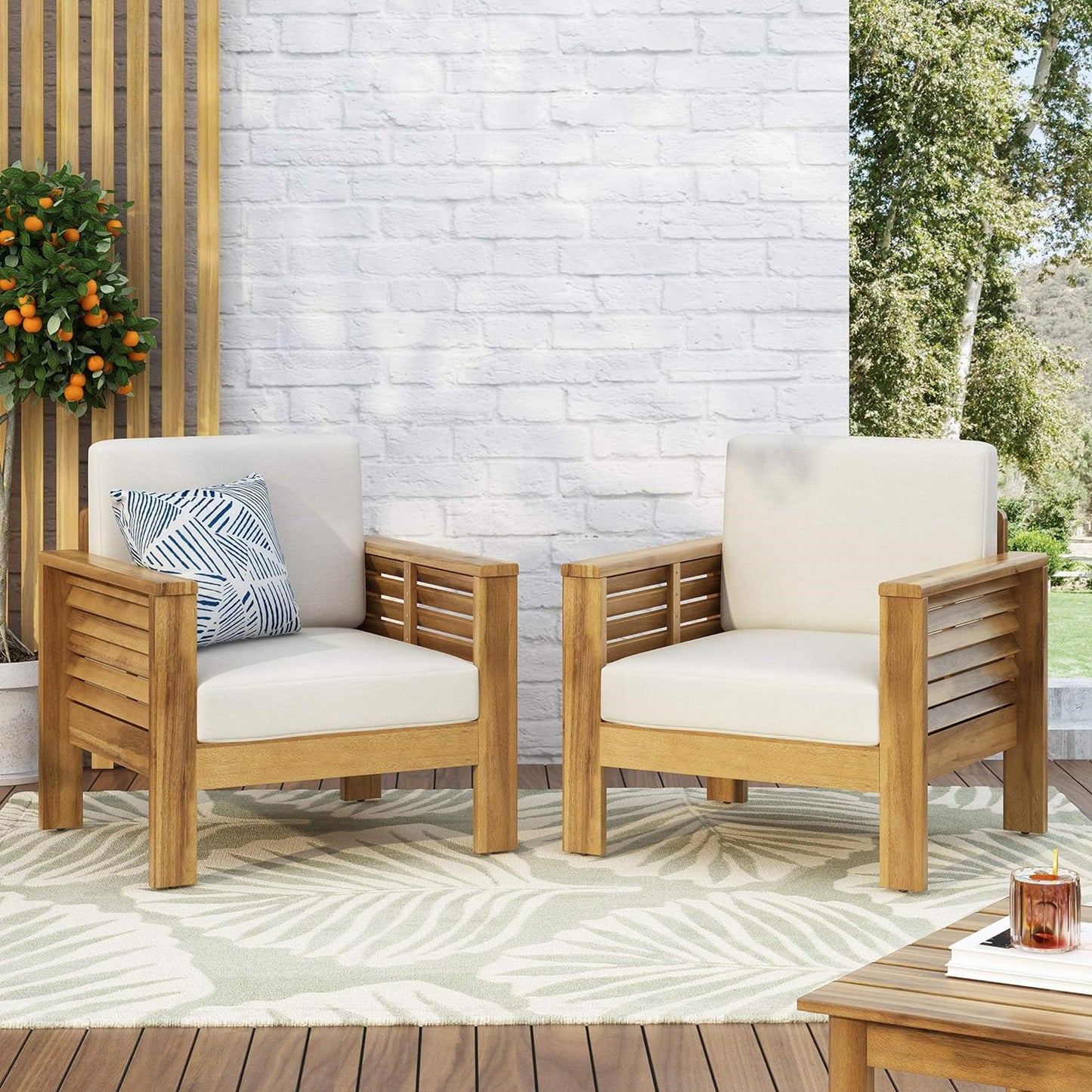 Set of Two Outdoor Acacia Wood Club Chairs