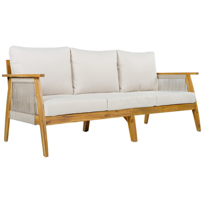3 Seater Acacia and Rope Outdoor Patio Sofa