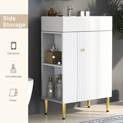 Bathroom vanity with ceramic sink, white gloss cabinet, side storage by HouseOfZazla on Tampa Home & Garden Store