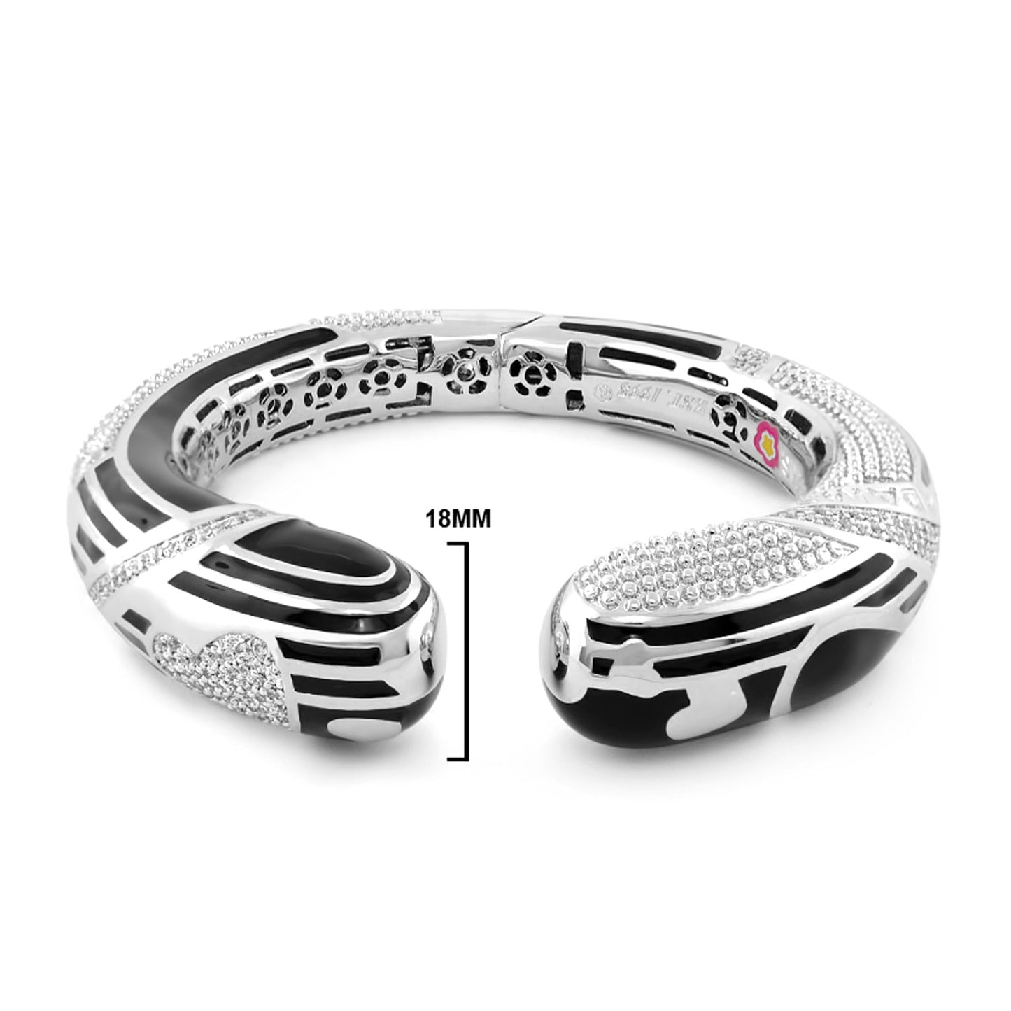 Sweetheart Bangle by Lauren G Adams; silver cuff with black enamel inlay and pave crystal accents on Tampa Home & Garden Store