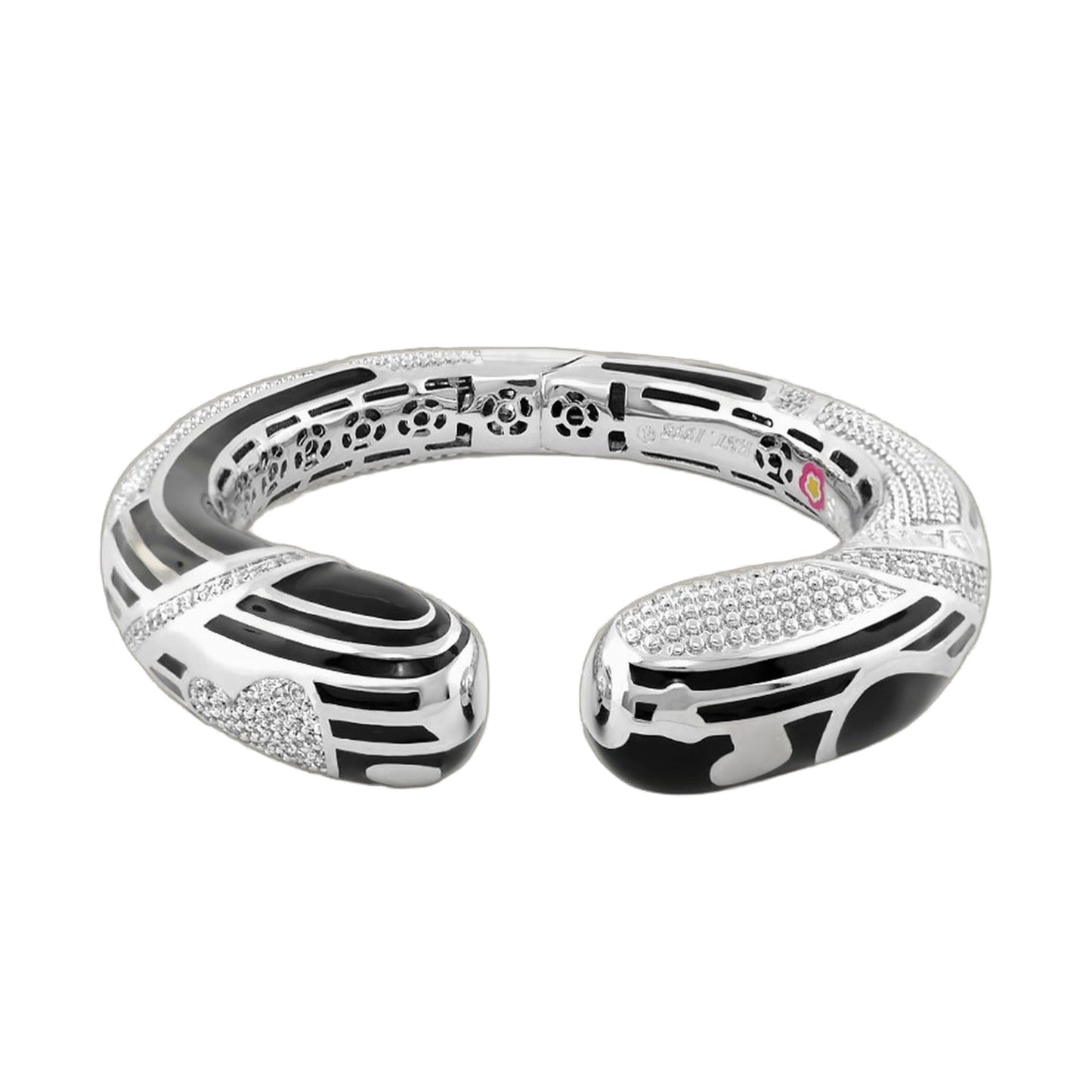 Sweetheart Bangle set in silver-tone metal with black enamel stripes and pavé diamonds by Lauren G Adams Collections (3-piece) on Tampa Home & Garden Store