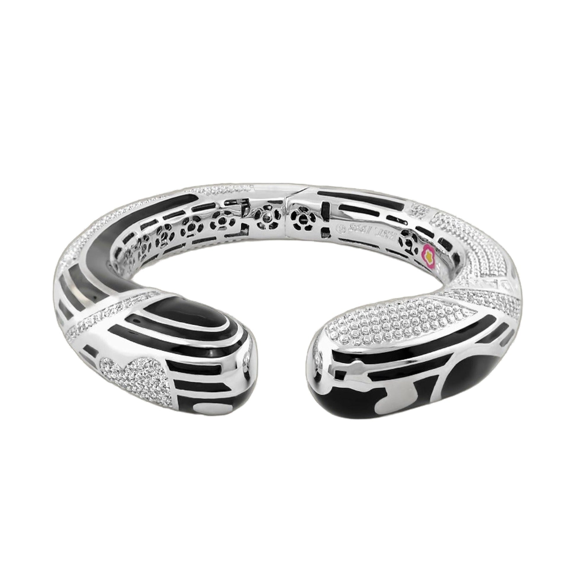 Sweetheart Bangle set in silver-tone metal with black enamel stripes and pavé diamonds by Lauren G Adams Collections (3-piece) on Tampa Home & Garden Store