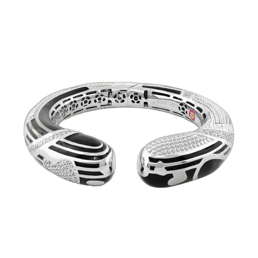 Sweetheart Bangle set in silver-tone metal with black enamel stripes and pavé diamonds by Lauren G Adams Collections (3-piece) on Tampa Home & Garden Store