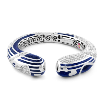 Sweetheart Bangle by Lauren G Adams, silver bracelet with blue enamel stripes and crystals on Tampa Home & Garden Store