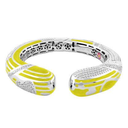 Sweetheart Bangle by Lauren G Adams, silver bracelet with yellow enamel and pavé diamonds on Tampa Home & Garden Store