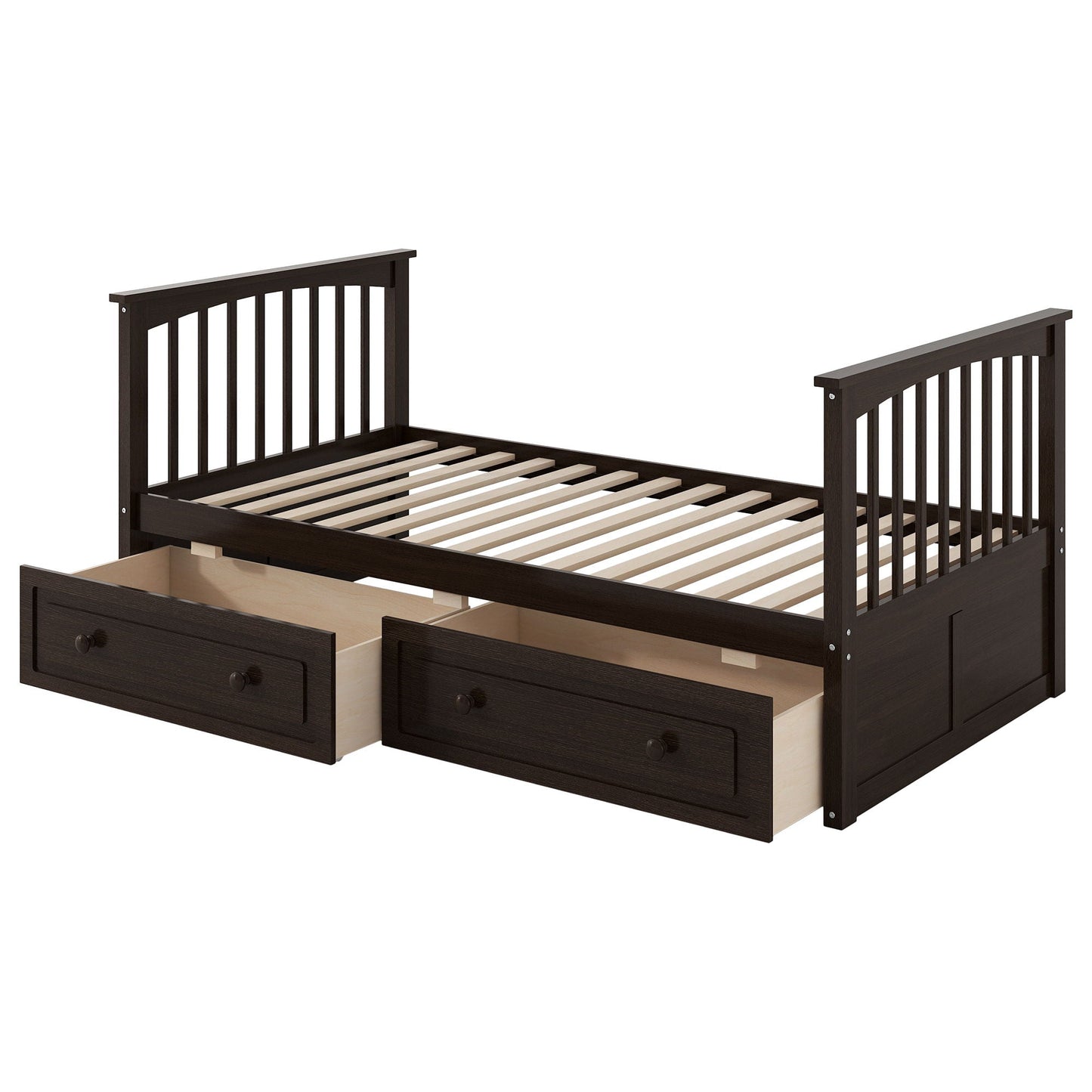Dark brown wooden bunk bed with two under-bed drawers and slatted bed base on Tampa Home & Garden Store