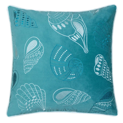 Seashells Pillow Cover teal white embroidery Unique Piece Furniture on Tampa Home & Garden Store