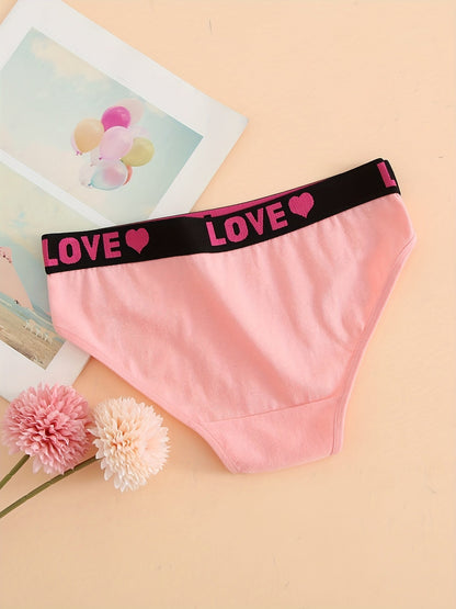 Stevvex pink cotton seamless bikini brief with black LOVE waistband and heart motif on Tampa Home & Garden Store