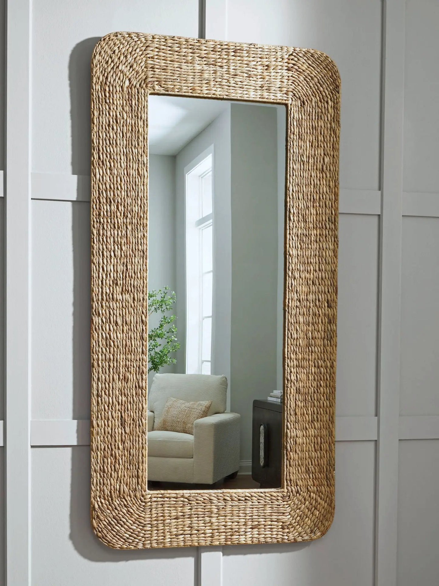 Norigan floor mirror natural braided wicker frame by Unique Piece Furniture on Tampa Home & Garden Store
