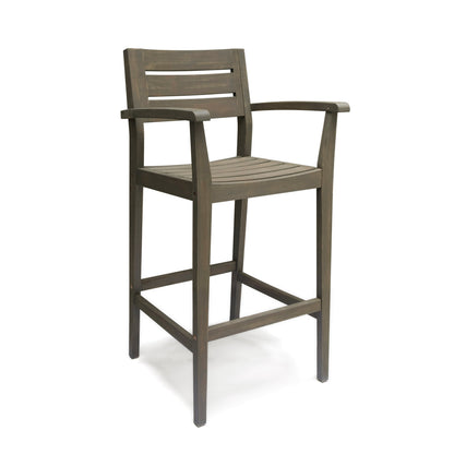 Stamford Barstool brown stained wood with armrests on Tampa Home & Garden Store