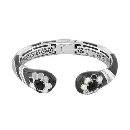Field of Flowers Bangle hinged bracelet by Lauren G Adams, silver with black enamel flowers on Tampa Home & Garden Store