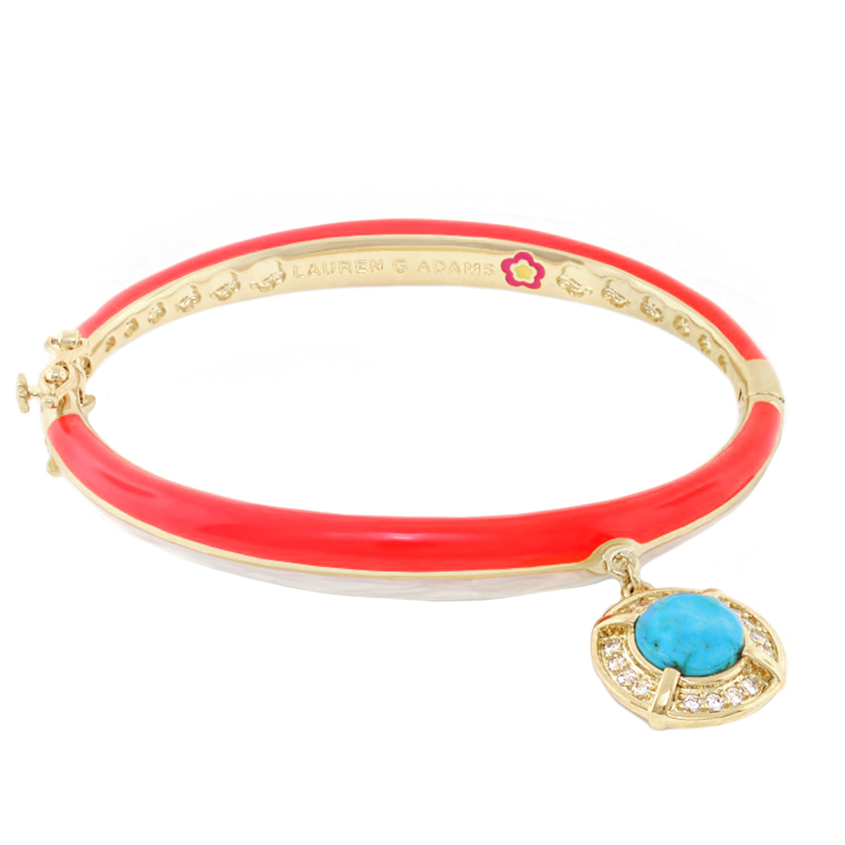Caribbean Waters Stackable Bangle by Lauren G Adams, coral enamel bracelet with turquoise charm on Tampa Home & Garden Store