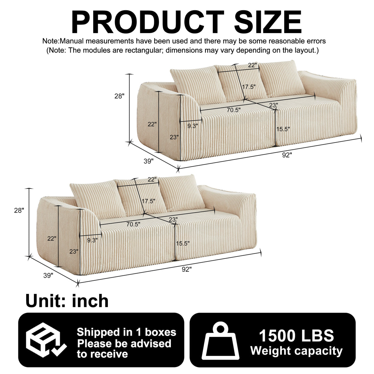 Minimalist and Durable Corduroy Six Seater Sofa