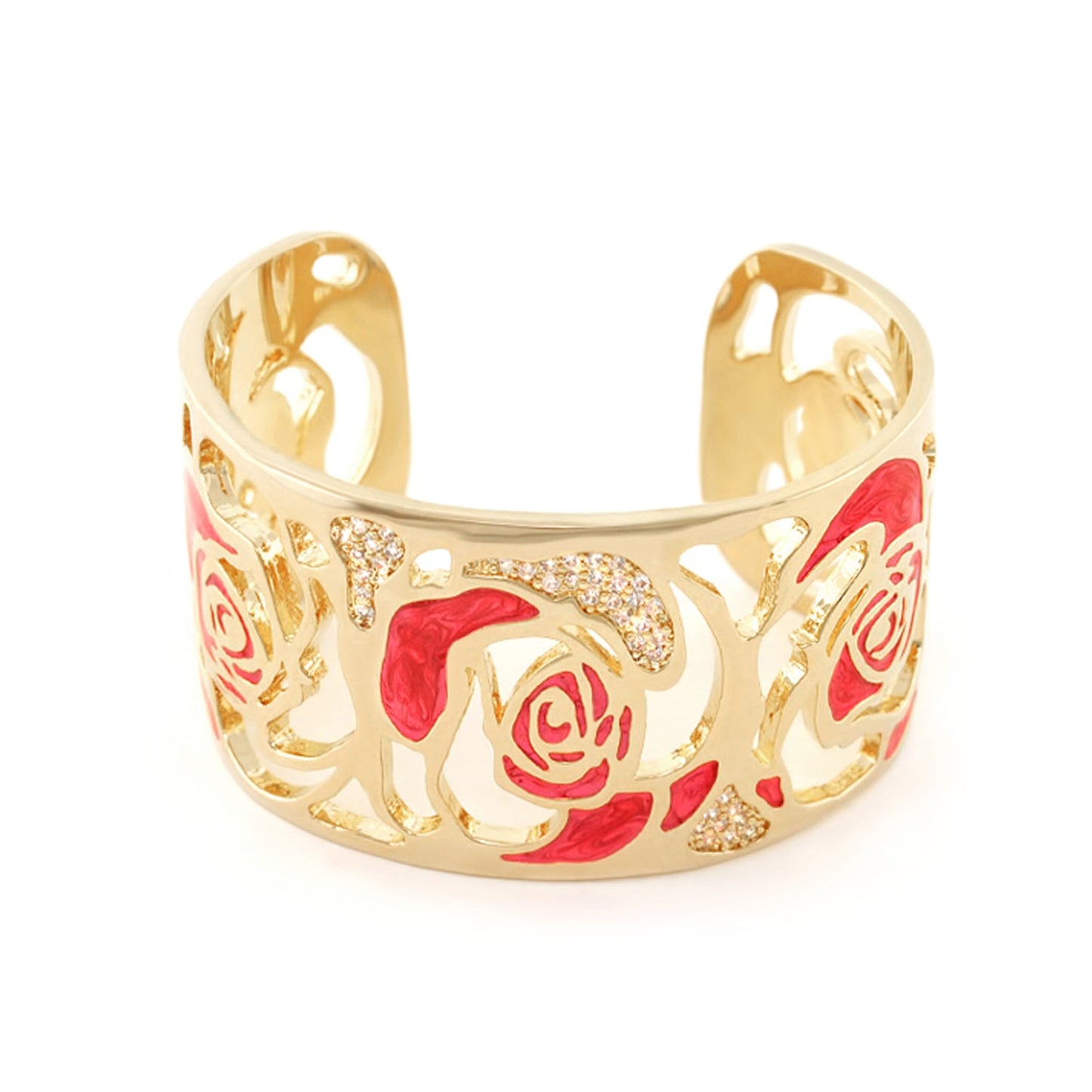 Rose Petal Cuff Bracelet gold-tone with pink enamel roses and crystal accents by Lauren G Adams on Tampa Home & Garden Store