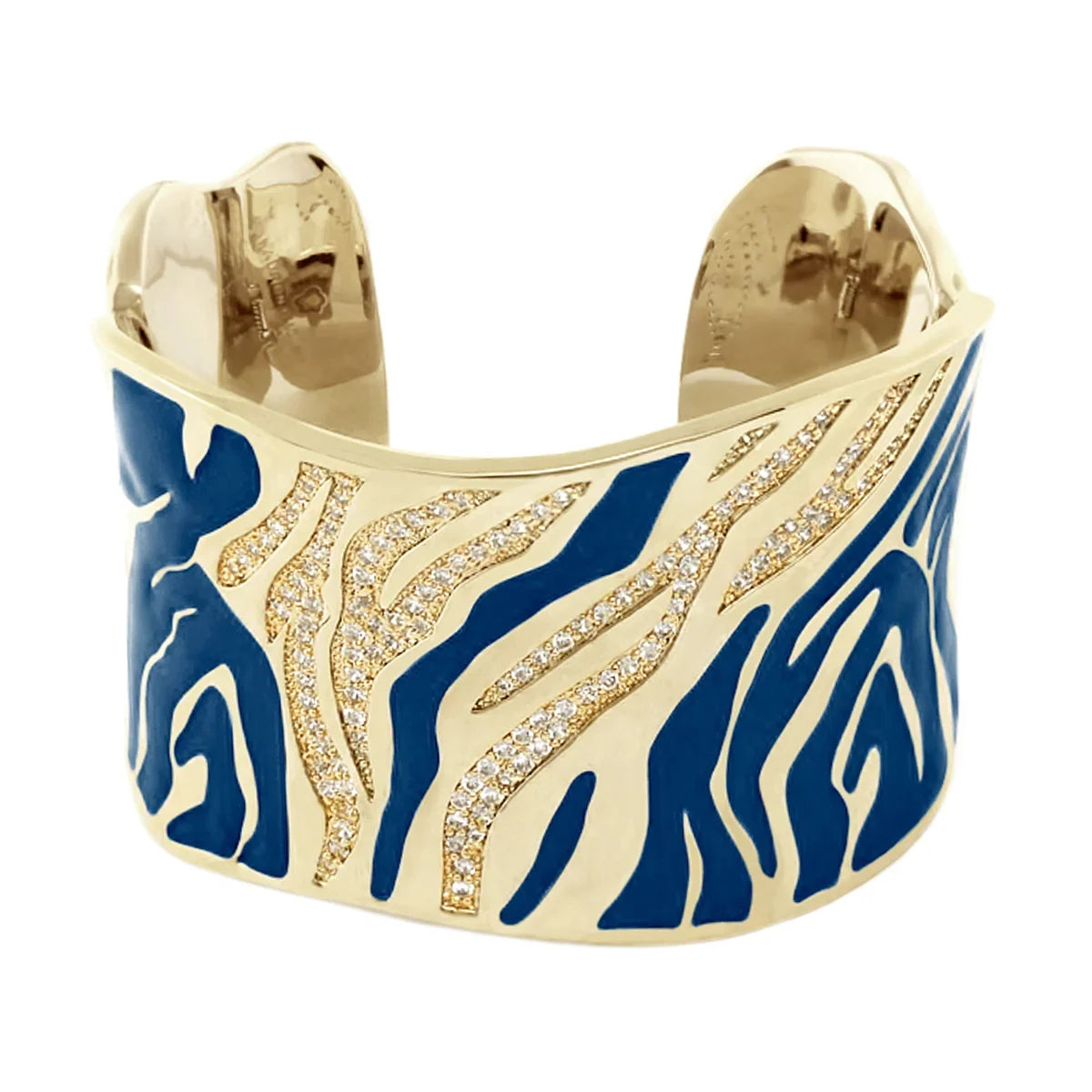 Wild Child Bangle gold cuff blue enamel zebra pattern with crystal inlays by Lauren G Adams on Tampa Home & Garden Store