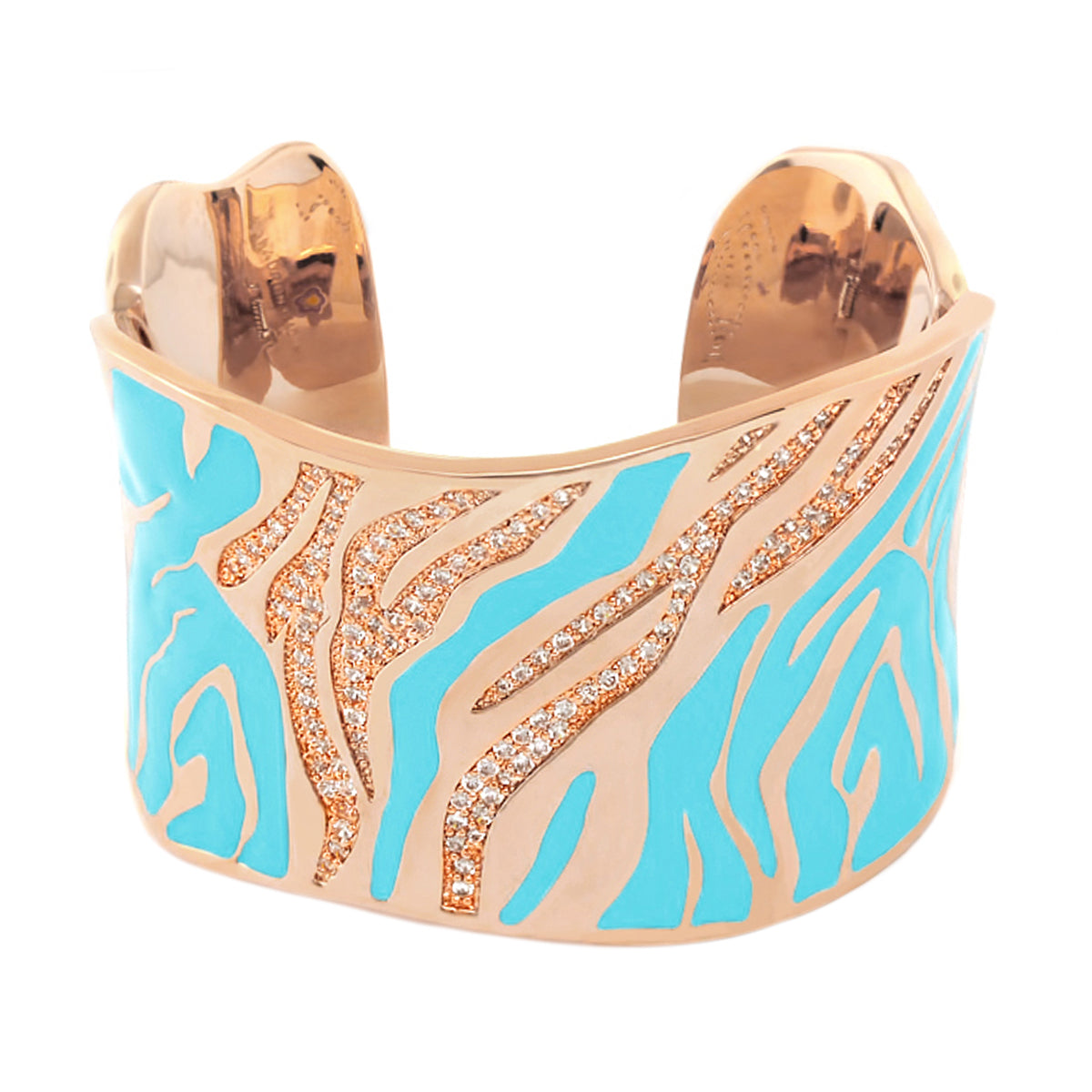 Wild Child Bangle gold-tone cuff with turquoise enamel zebra pattern and crystal accents on Tampa Home & Garden Store