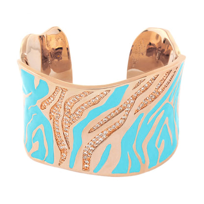 Wild Child Bangle gold-tone cuff with turquoise enamel zebra pattern and crystal accents on Tampa Home & Garden Store