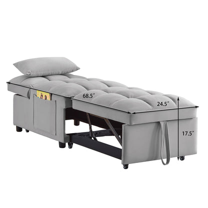 4 in 1 multi-function single sofa bed with storage pockets gray upholstery by HouseOfZazla on Tampa Home & Garden Store