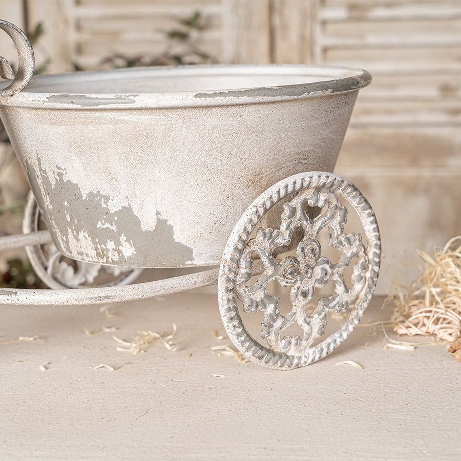Rustic Bicycle Metal Wire Wall Planter Basket with white finish and ornate wheel accent on Tampa Home & Garden Store