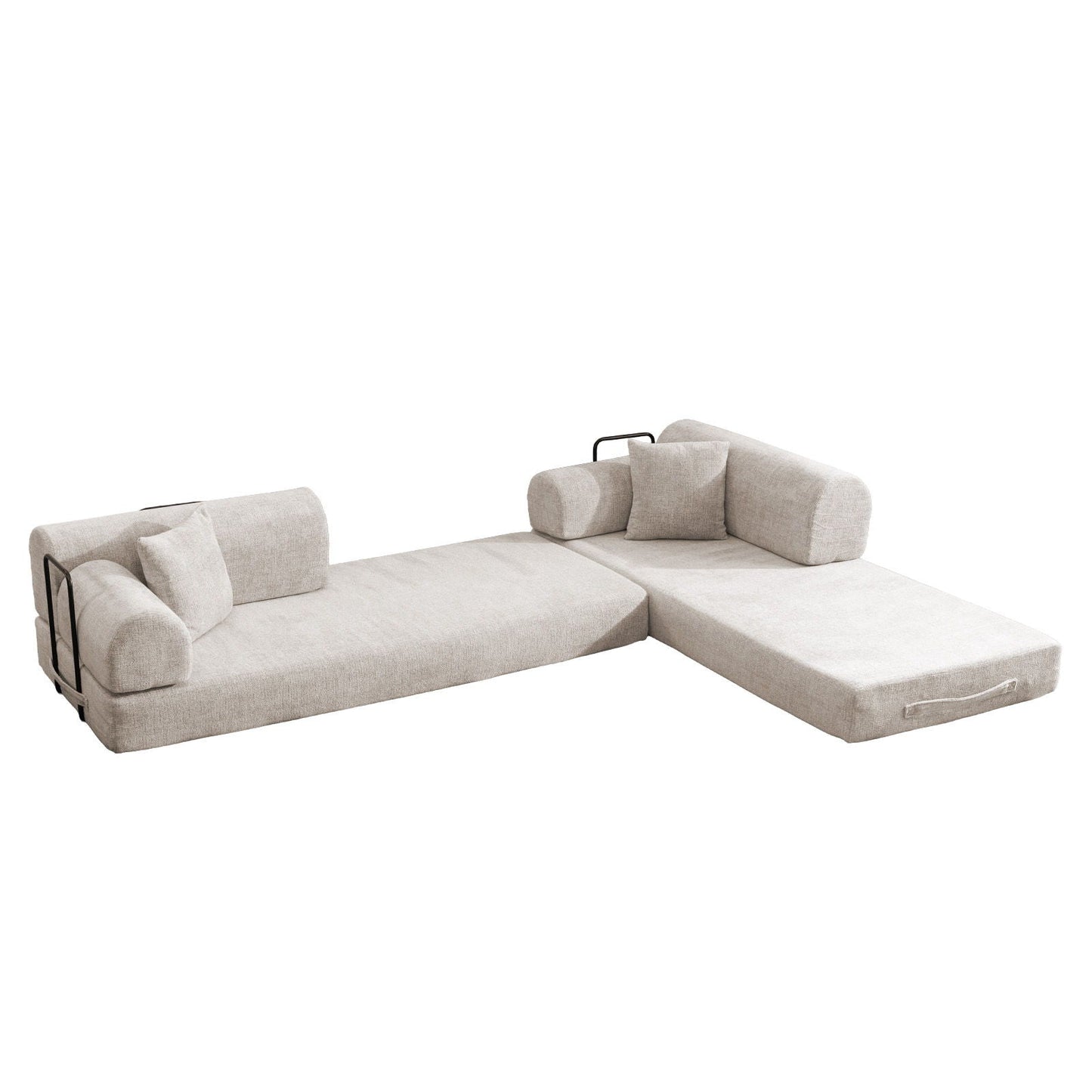 Modern Two Tone Fabric Sofa and Convertible Bed